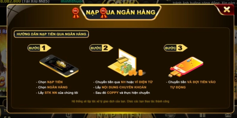 Dùng ngân hàng hỗ trợ cho việc nạp tiền 